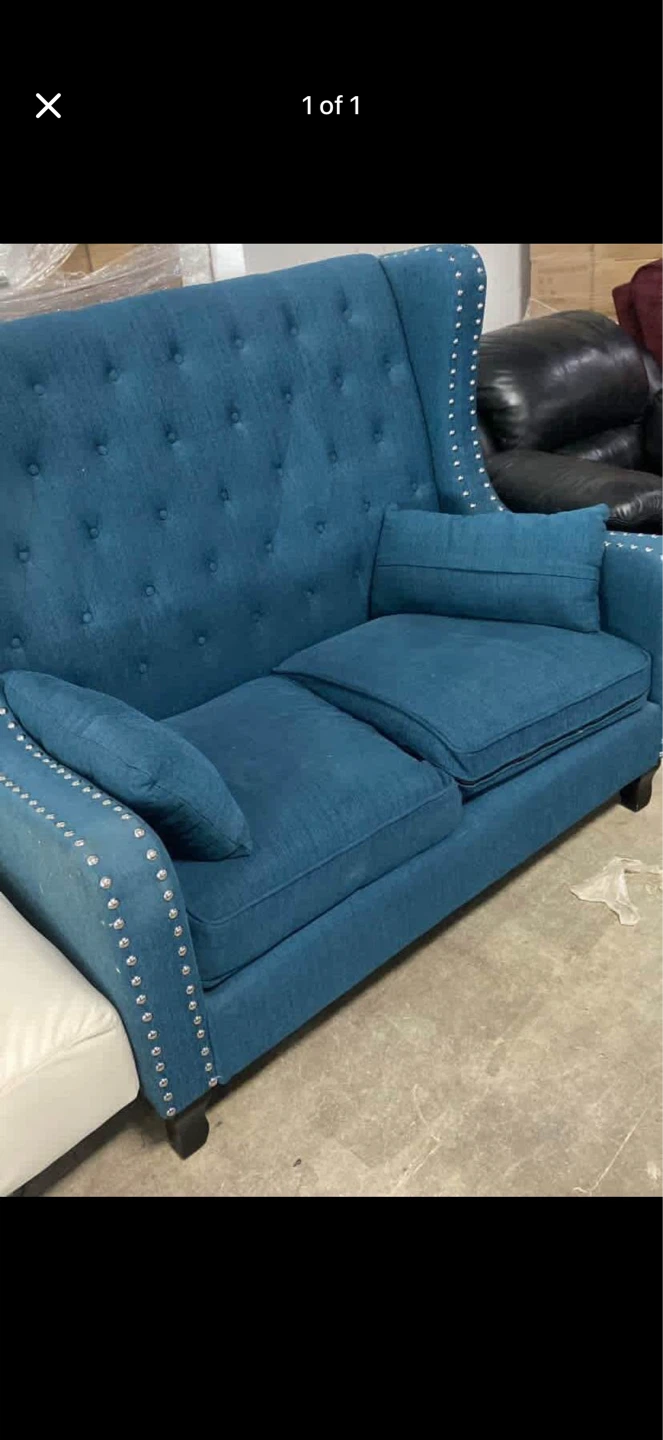 Tufted Wingback Accent Sofa - Teal Blue