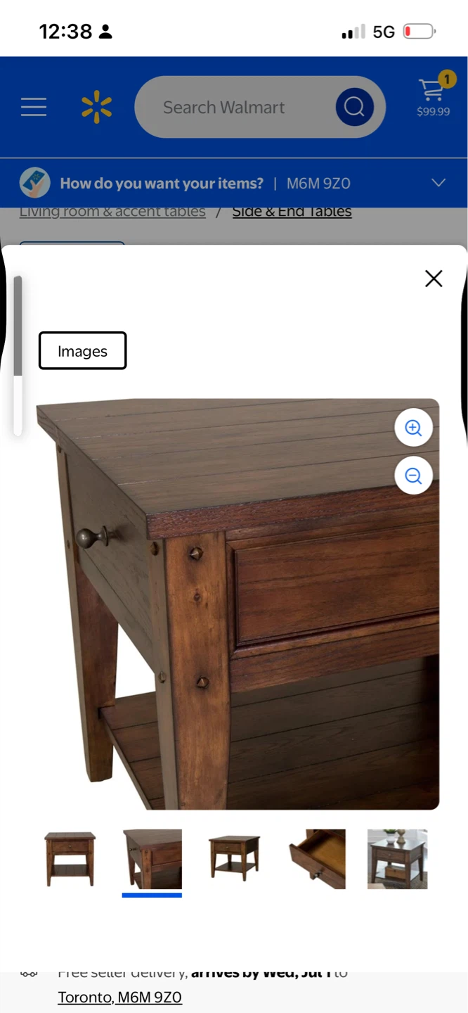 Wooden End Table with Drawer and Shelf - photo 2