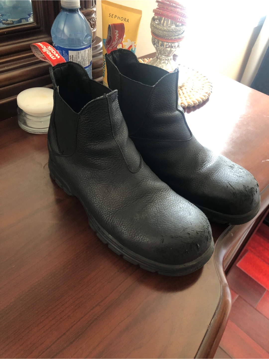 Steel toed Black Leather Chelsea Work Boots