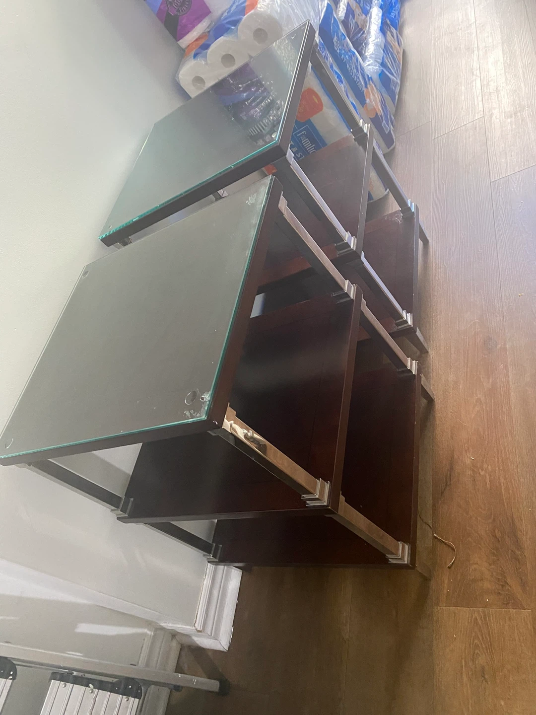 Set of  2 Glass Top Side Tables