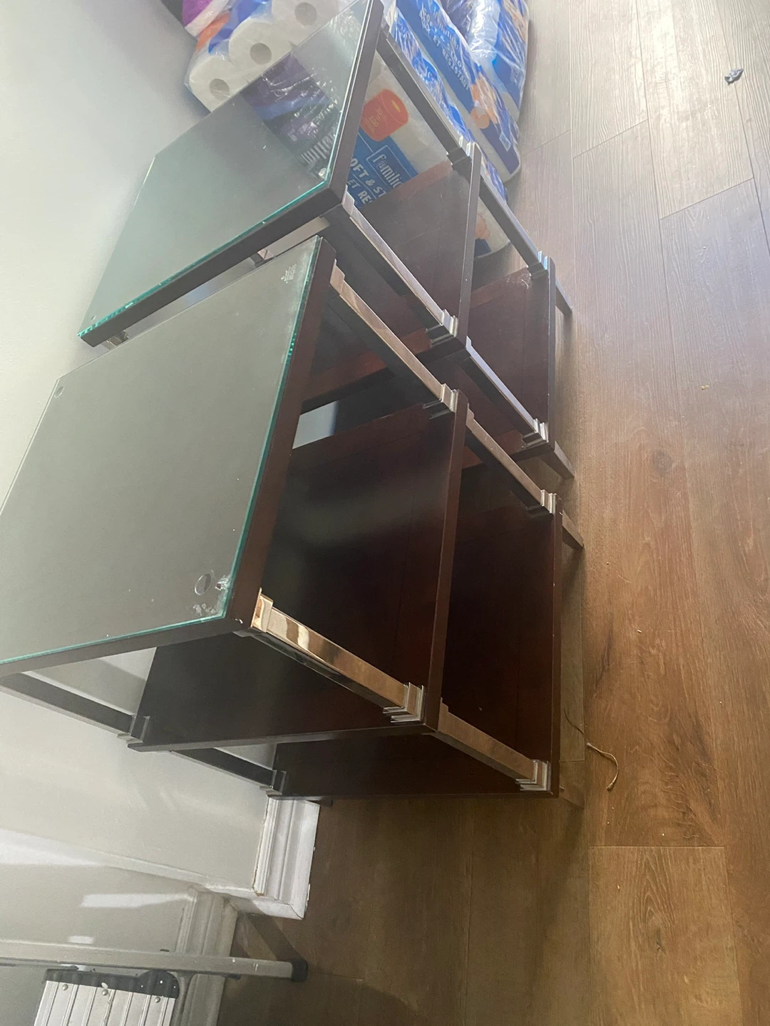 Set of  2 Glass Top Side Tables - photo 2