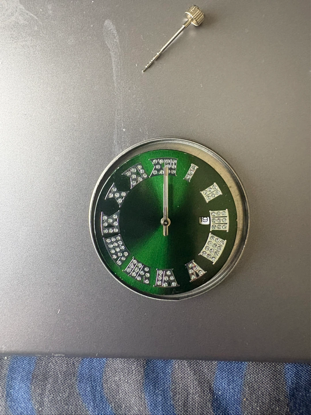 Custom watch iced out case with NH30 movement and green dial - photo 4