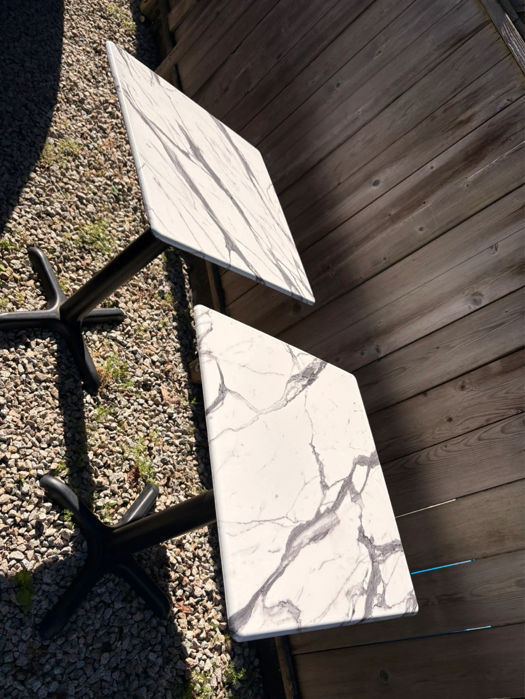 Marble-look Square Table with Black Base