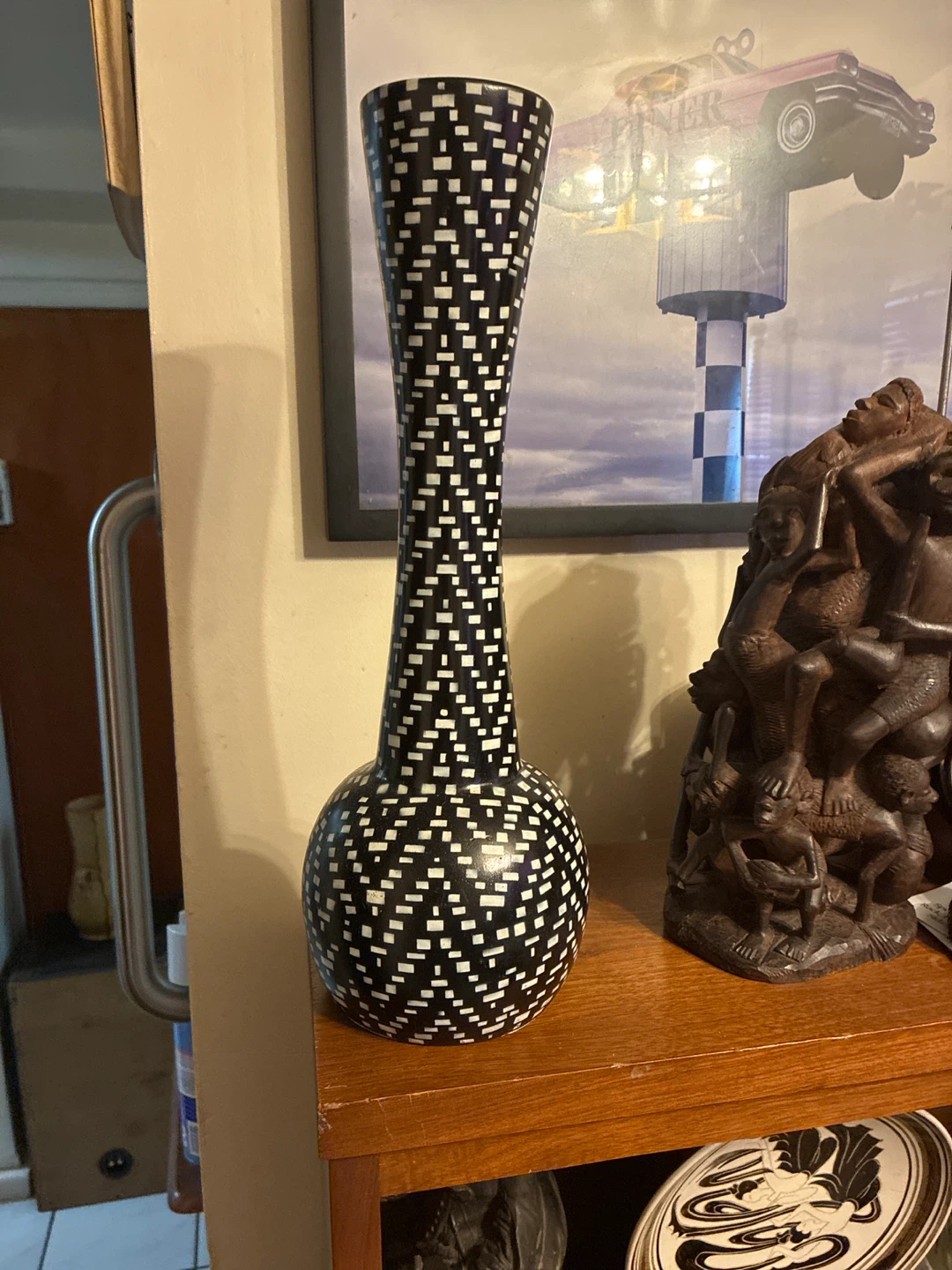 Tall Black and White Geometric Pattern Vase