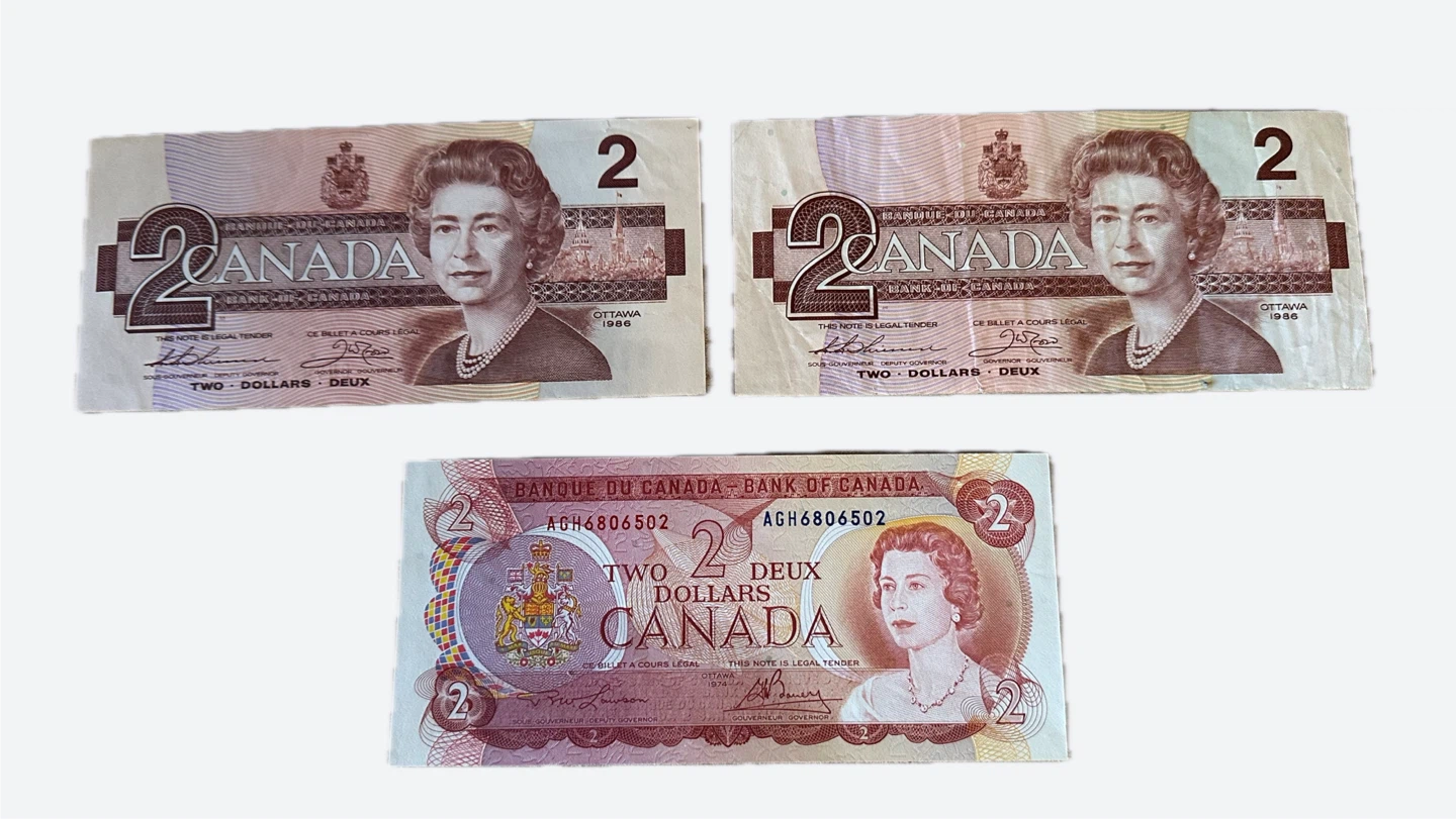 Three Canadian $2 Banknotes
