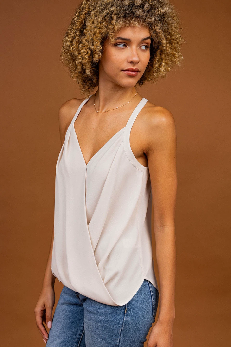 Naked Zebra Cream Wrap Tank Top - Large
