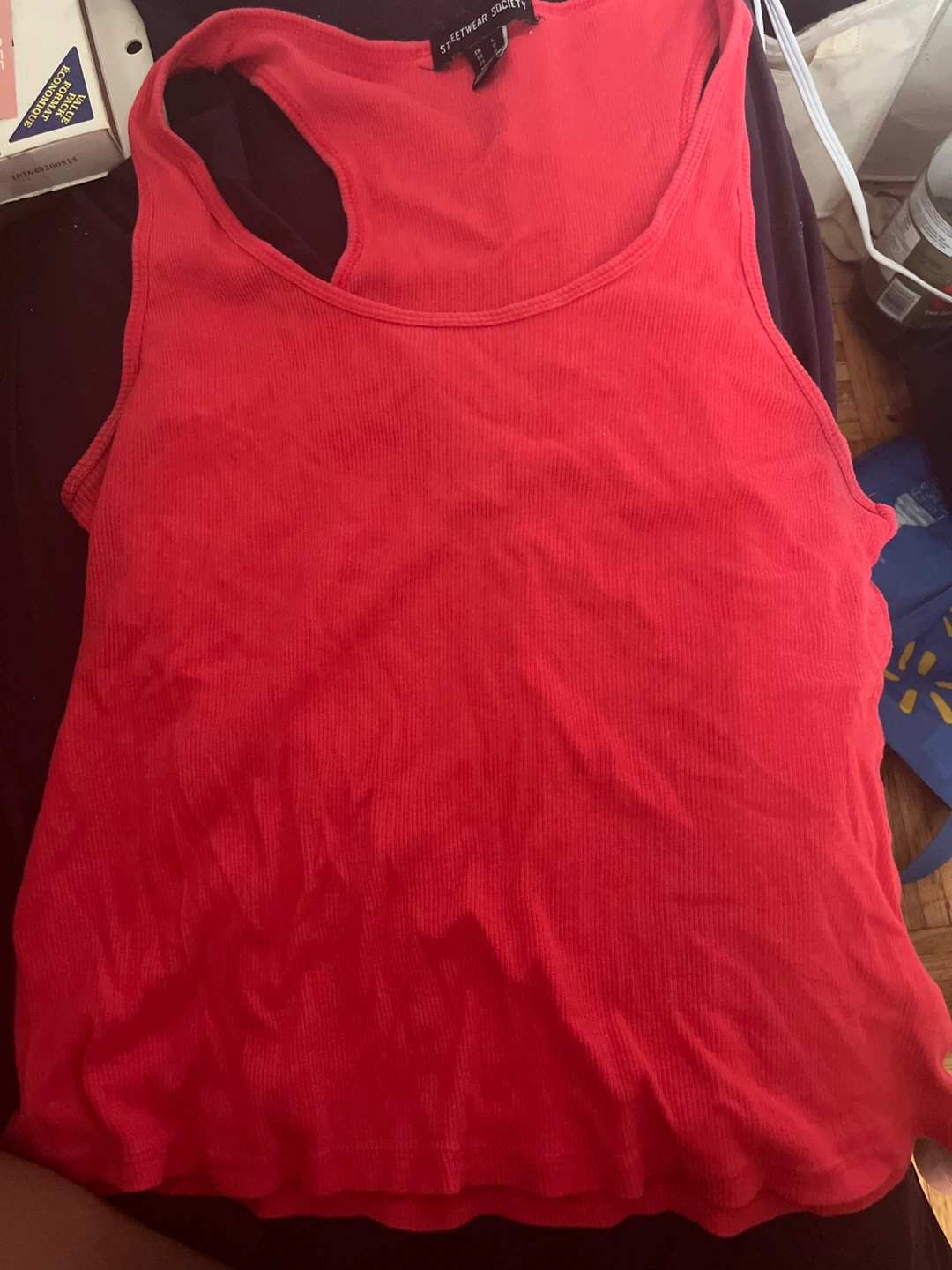 Red Ribbed Tank Top