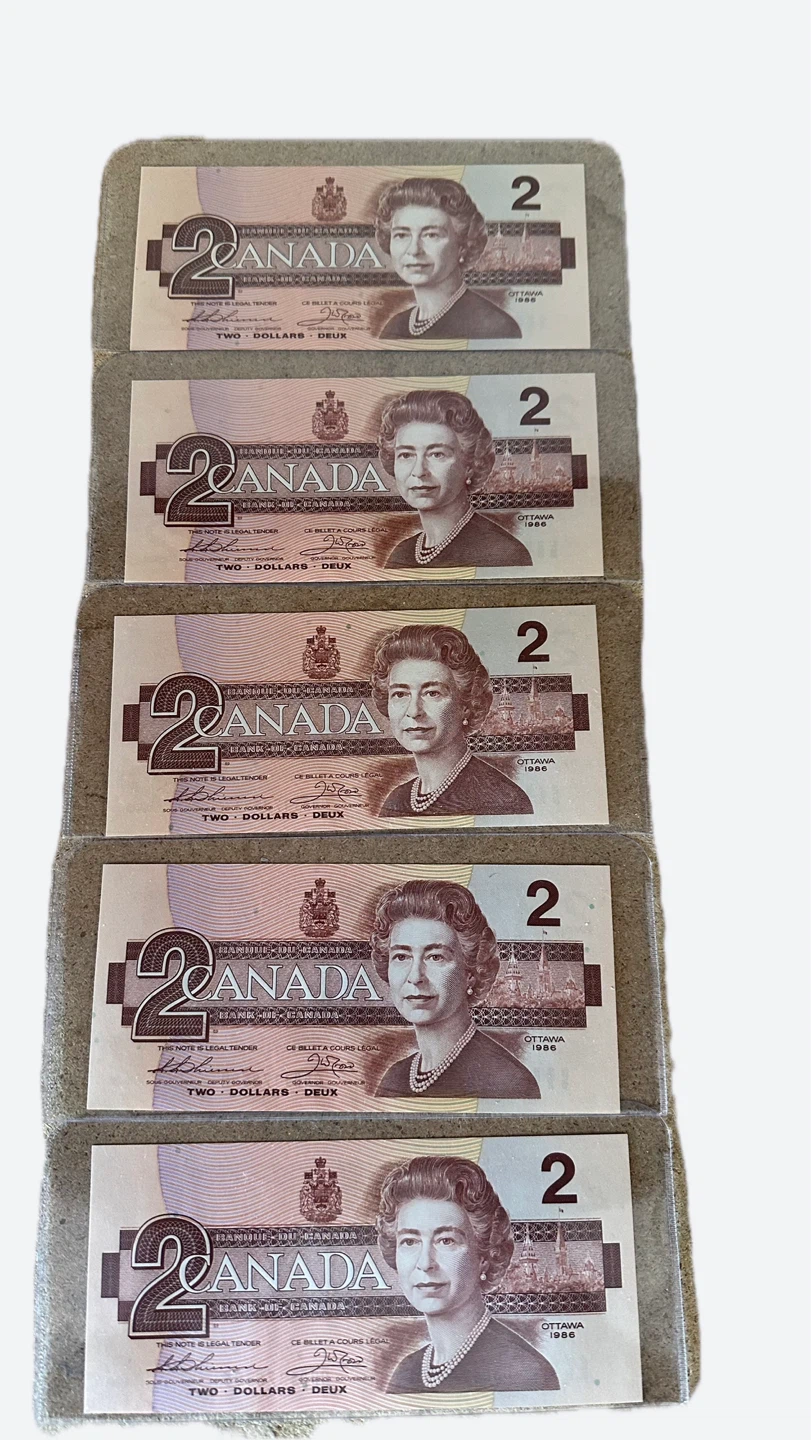 5 x Canada $2 Bills