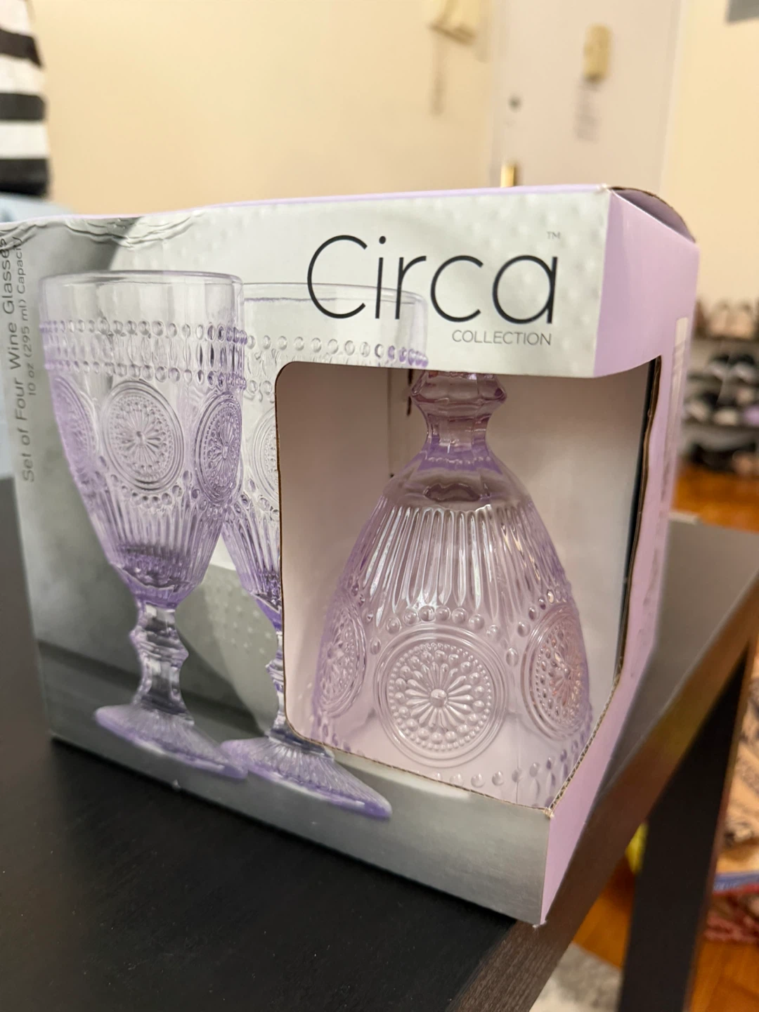 Circa Collection Set of Four Embossed Purple Wine Glasses