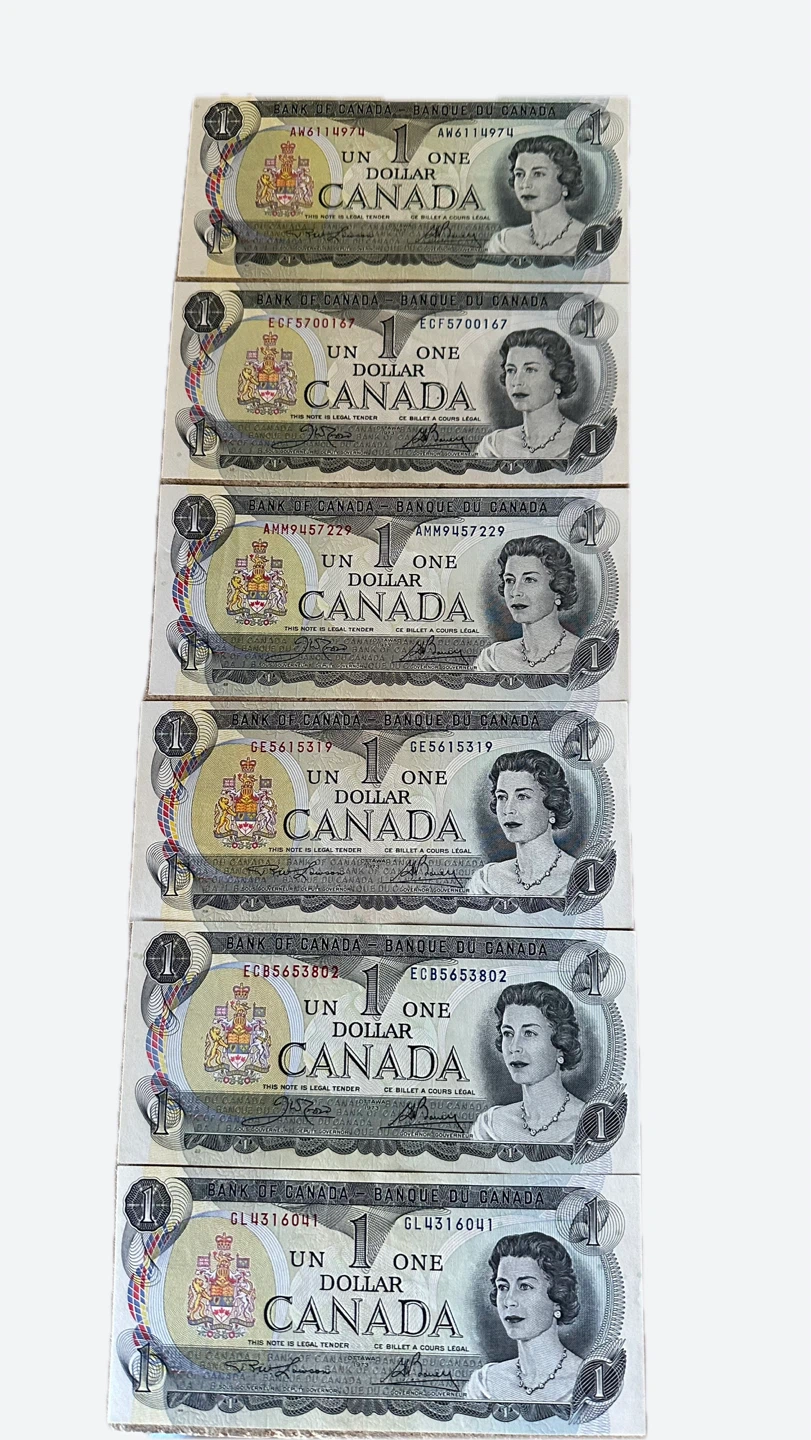 6 x Canadian One Dollar Bills