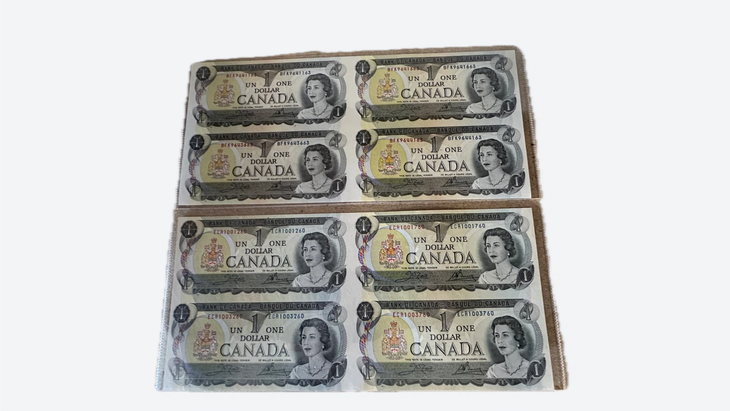 Set of 6 Canadian One Dollar Bills