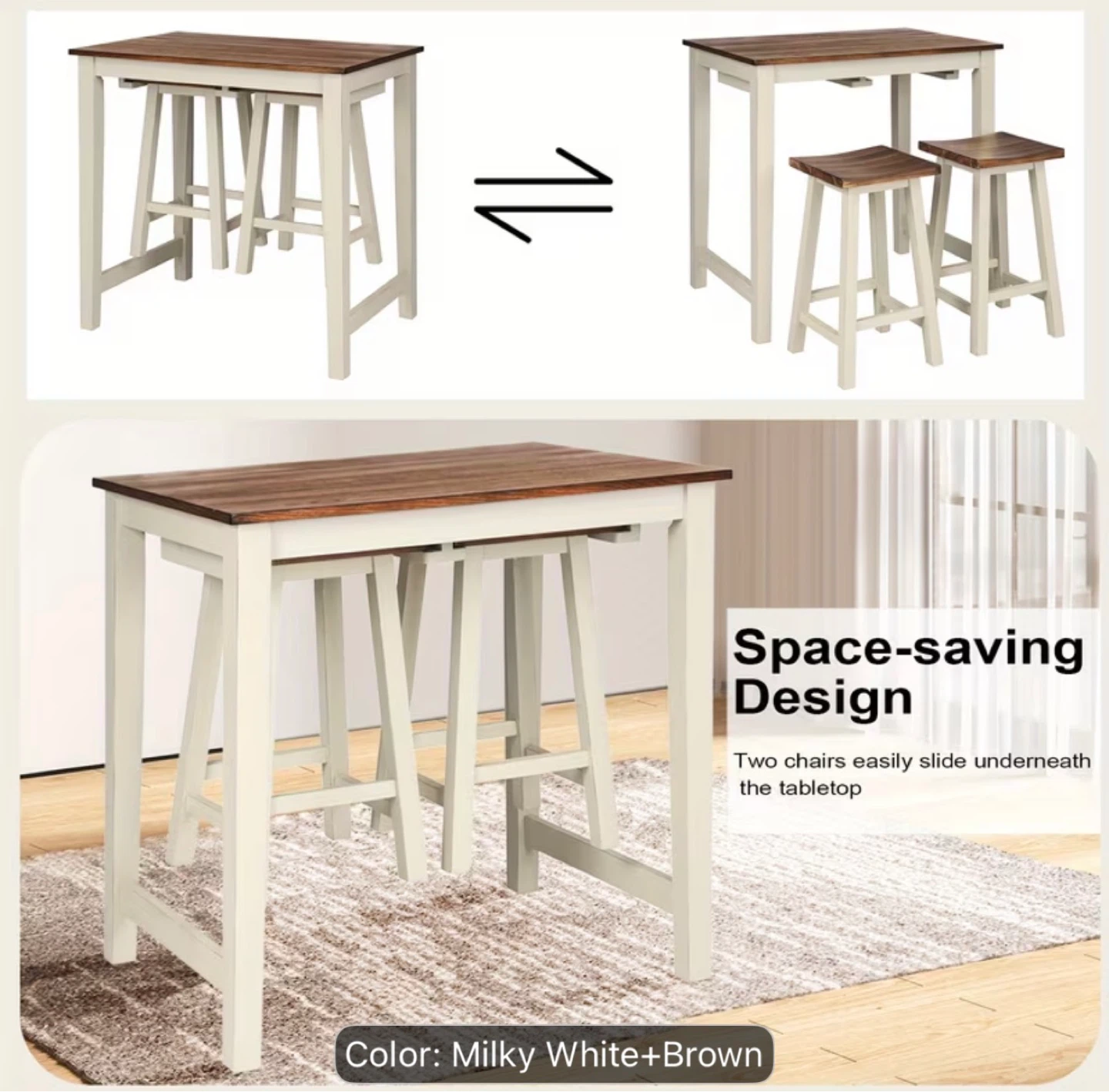 3 Piece Counter Height Dining Set with Stools - photo 2