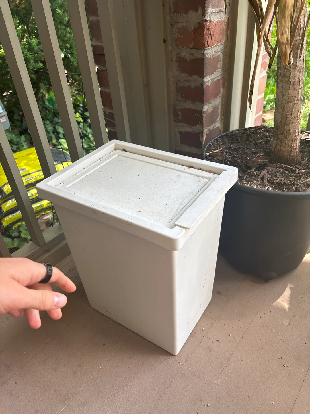 White Plastic Bin with Hinged Lid for kitchen or washroom
