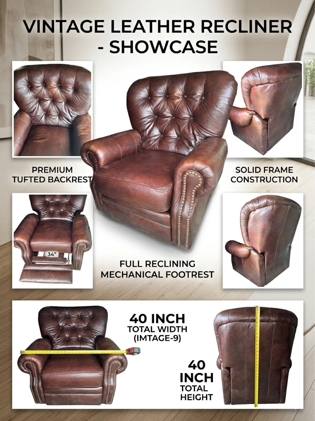 Vintage / Traditional Chesterfield-style Tufted Recliner - photo 2