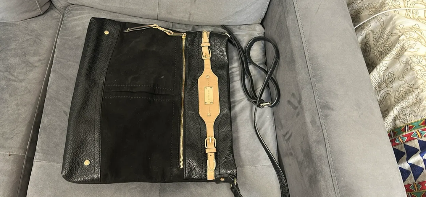 River Island Black Suede and Leather Shoulder Bag