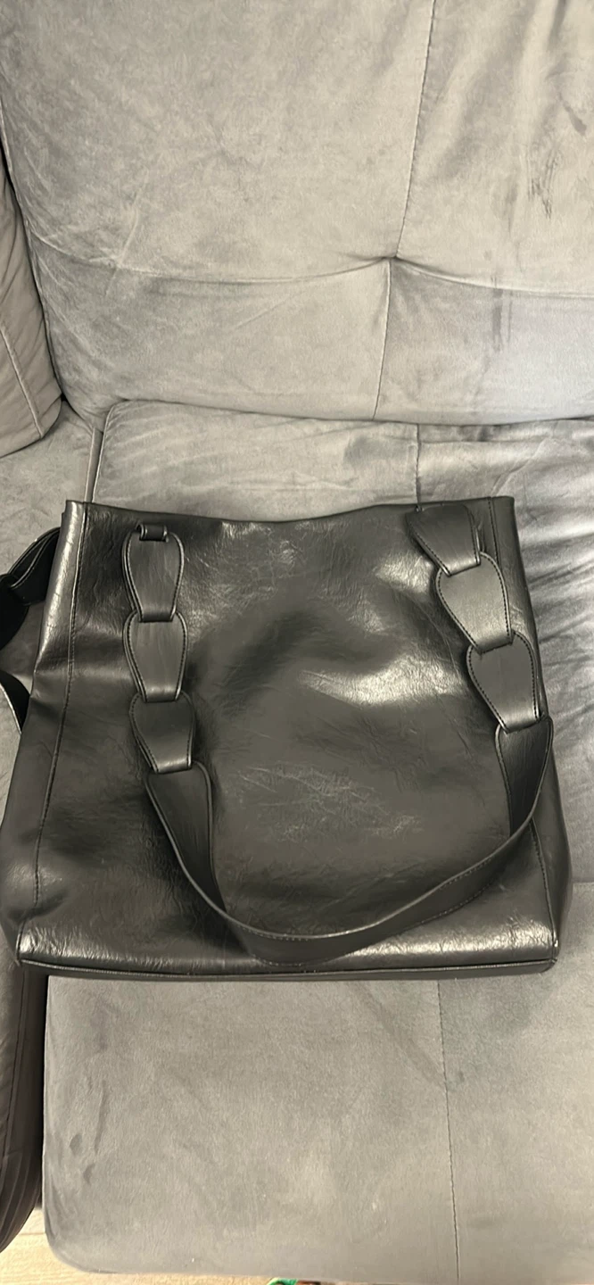 Black Faux Leather Tote Bag