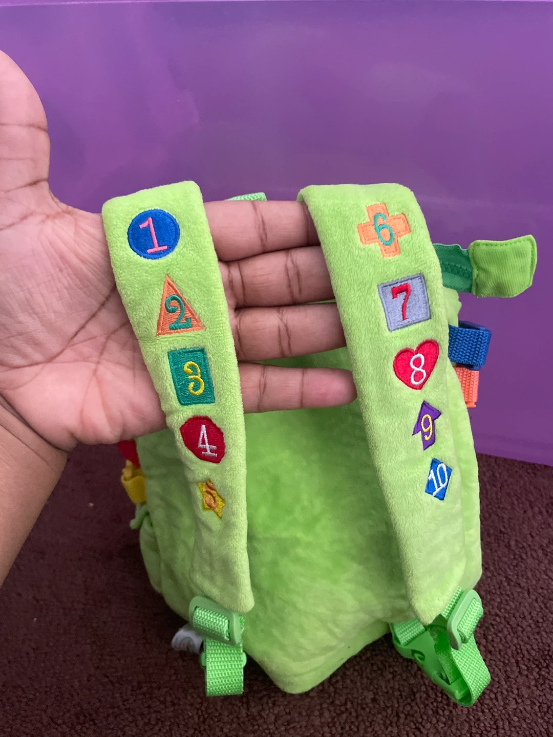 Green Plush Toddler Backpack with Numbers and Shapes⚽️