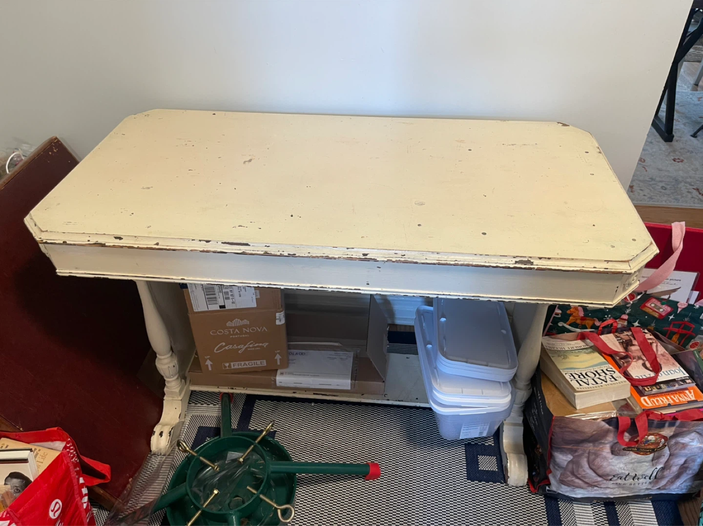 Cream Wood Console Table with Drawer