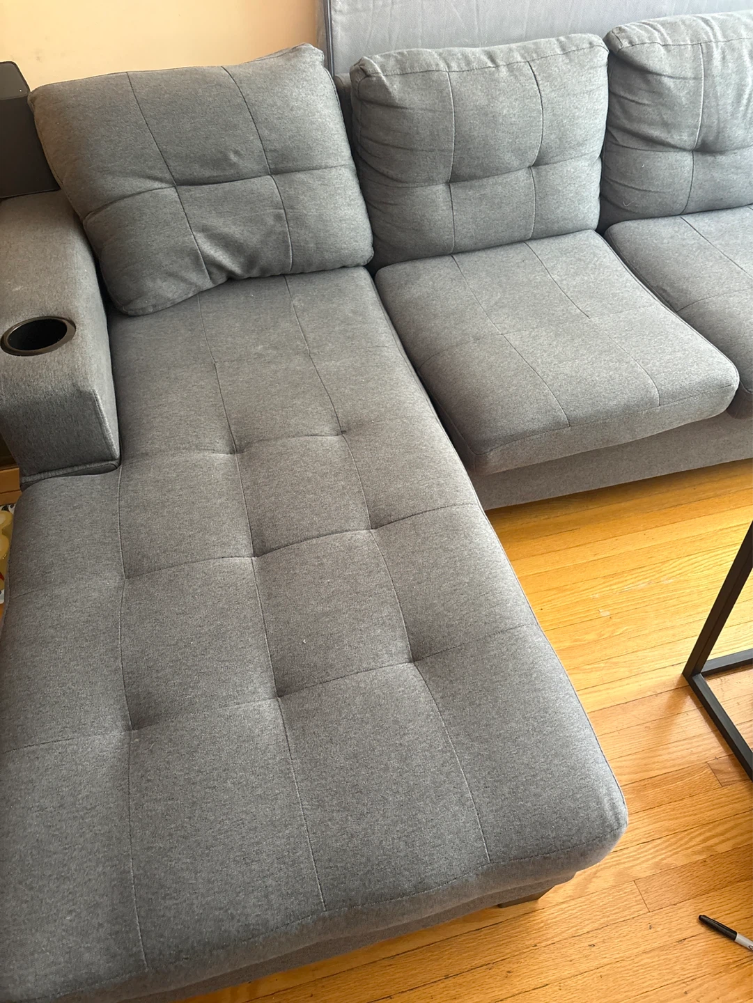 Grey Sectional Sofa Couch with Cup Holders - photo 2