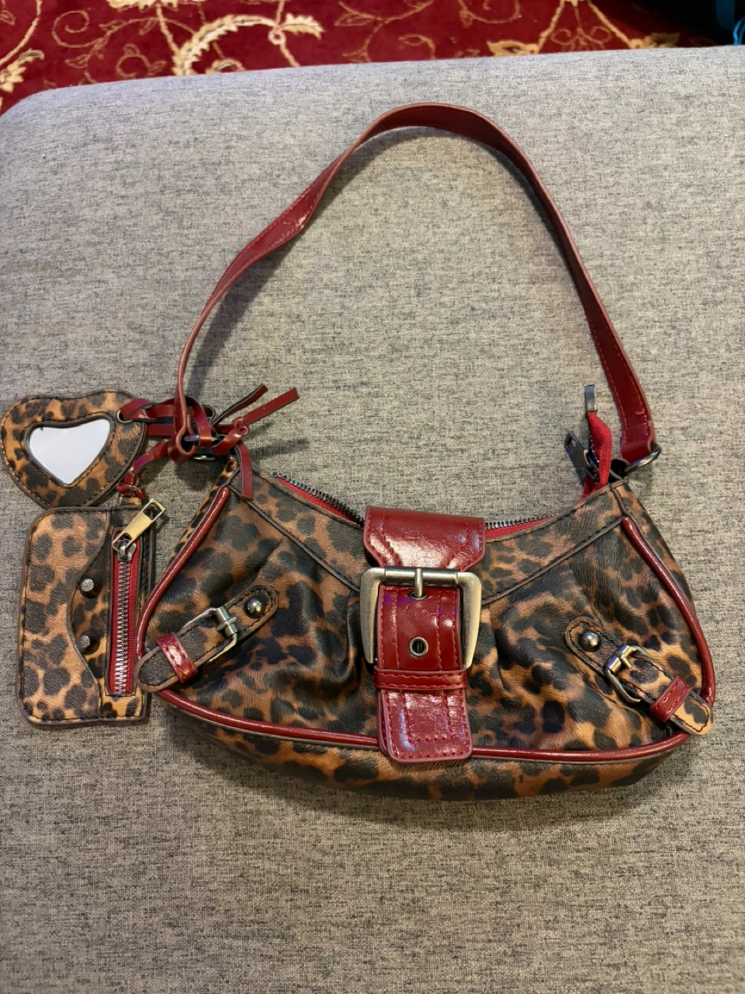 Leopard Print Shoulder Bag with Red Accents
