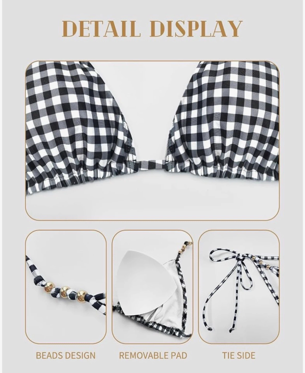 ⚽️ NWT Black & White Gingham Bikini Set Size M - photo 3