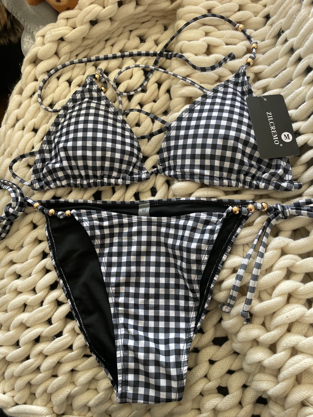 ⚽️ NWT Black & White Gingham Bikini Set Size M - photo 4