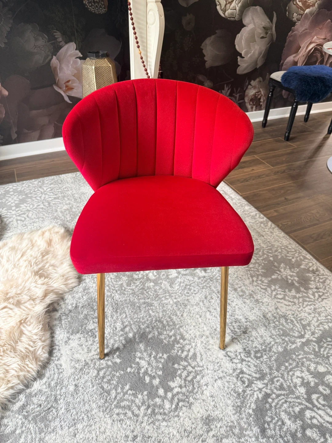 2 Red Velvet Accent Chairs with Gold Legs - photo 2