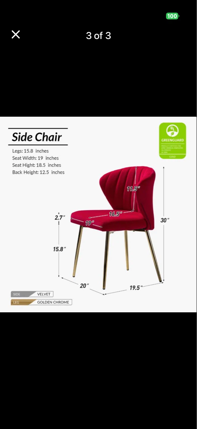 2 Red Velvet Accent Chairs with Gold Legs - photo 3