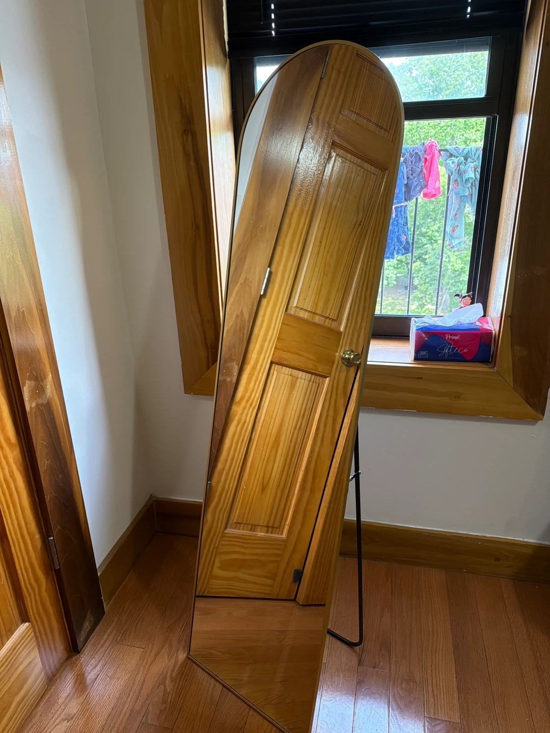 Arched Floor Mirror with Gold Frame
