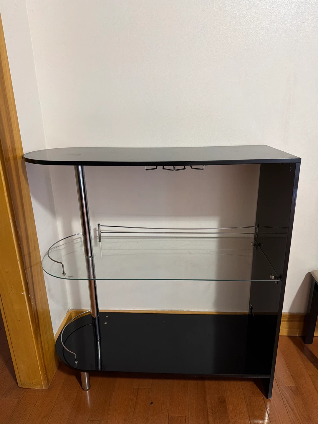 Black Bar Cart with Glass Shelves