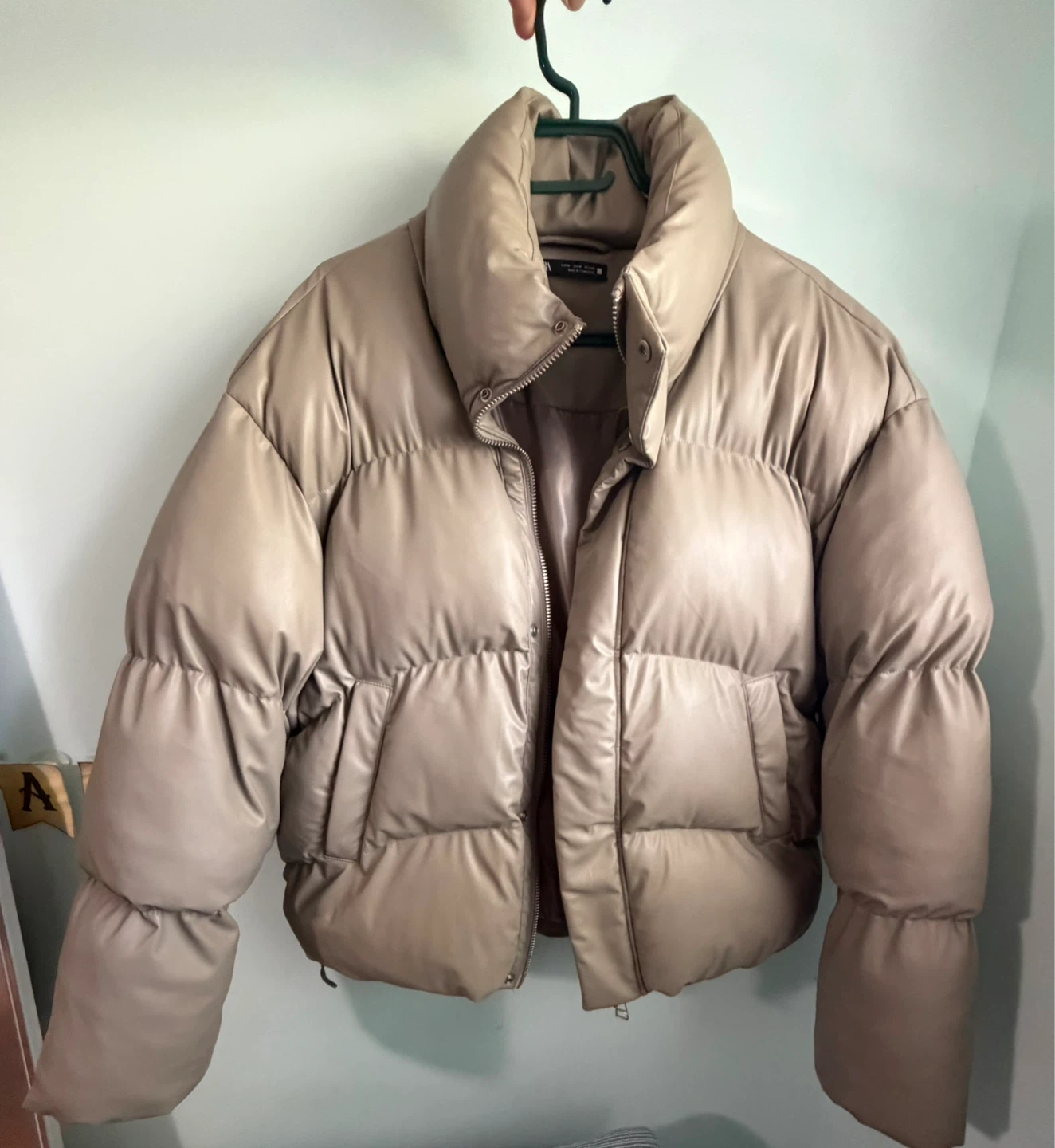 ZARA Beige Faux Leather Puffer Jacket