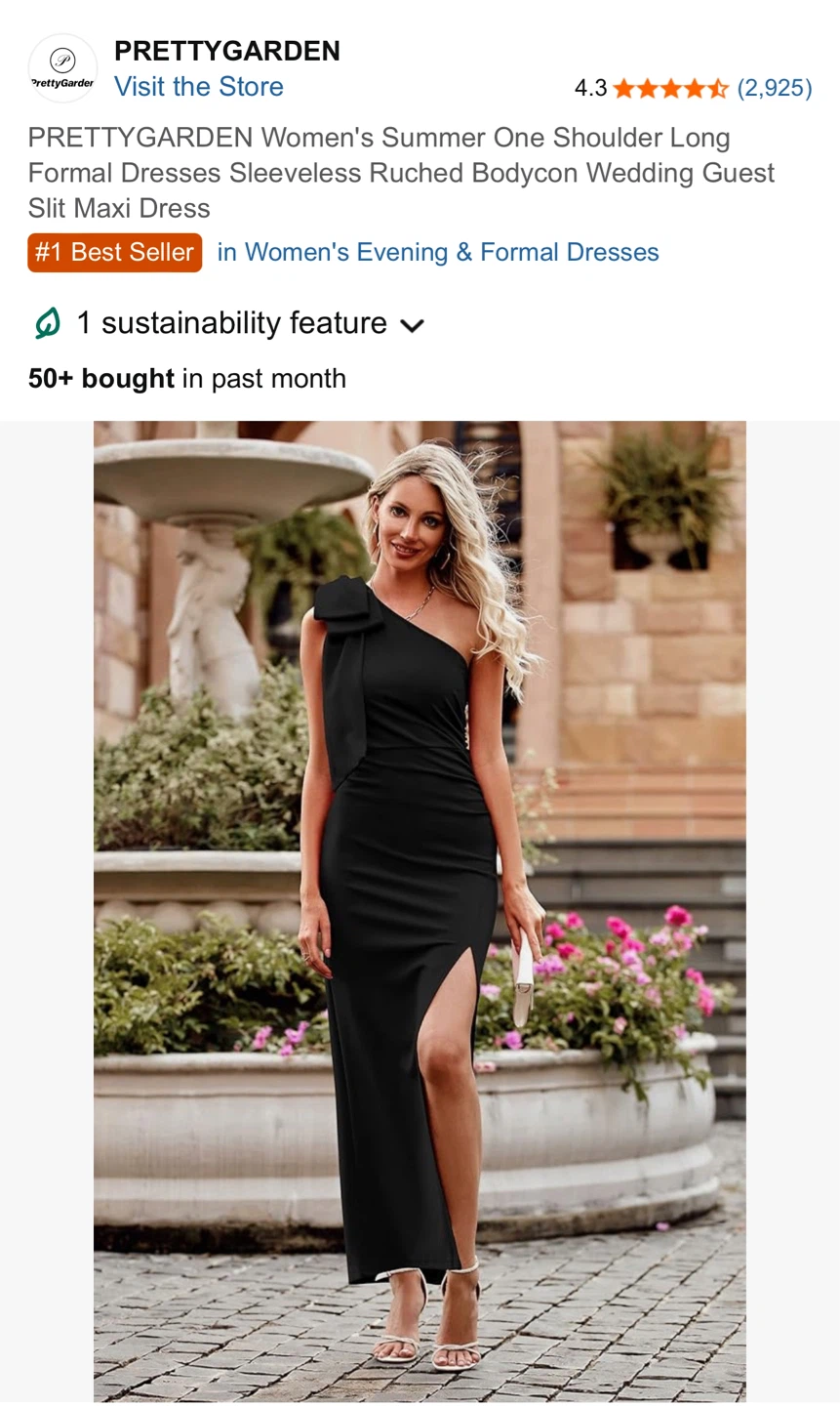 Women's Black One Shoulder Maxi Dress (New)⚽️