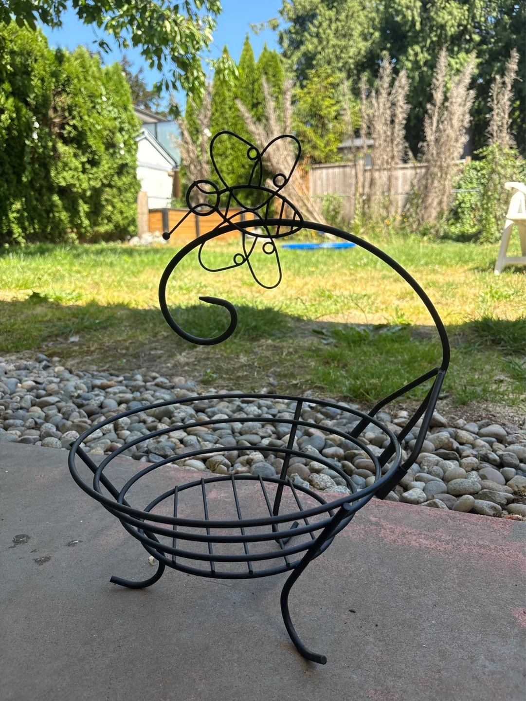 Black Metal Wire Plant Stand with Butterfly Accent
