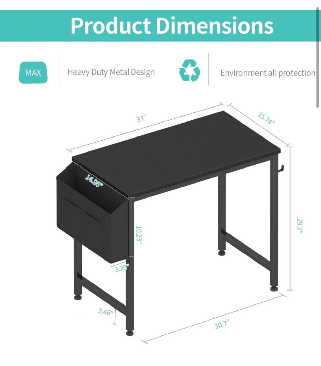 Black Metal Desk with Storage Shelf - photo 2