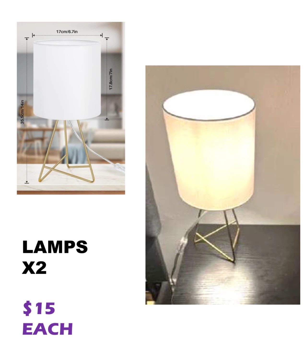 Table Lamps with Gold Base - Set of 2