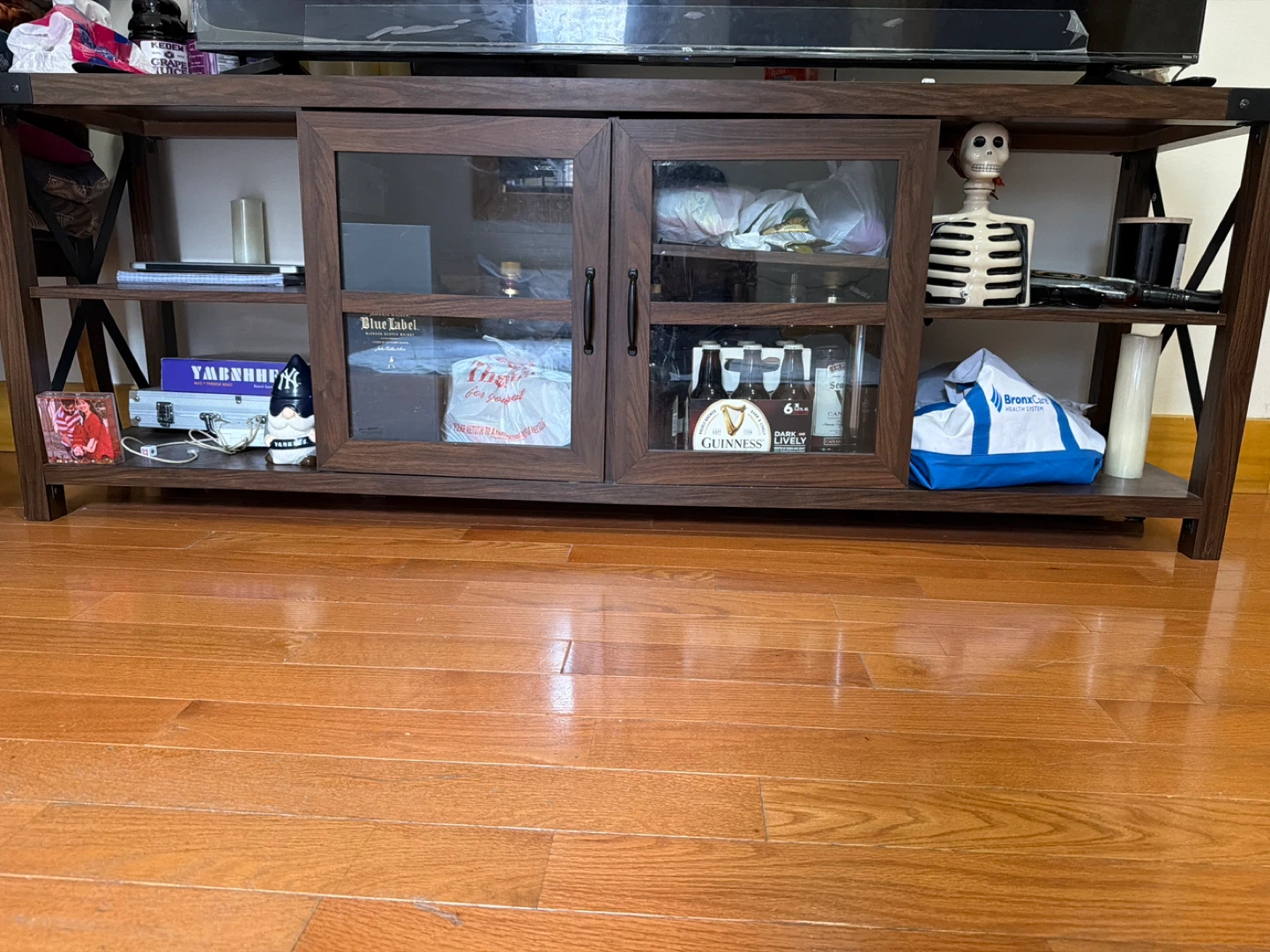 Wooden TV Stand with Glass Doors