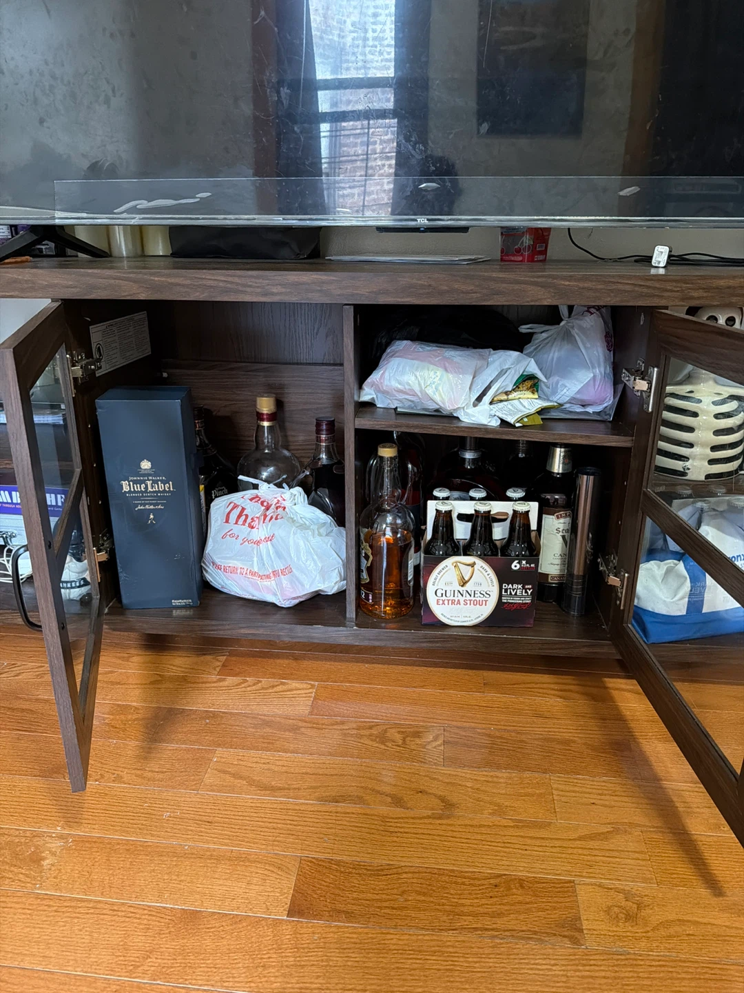 Wooden TV Stand with Glass Doors - photo 2