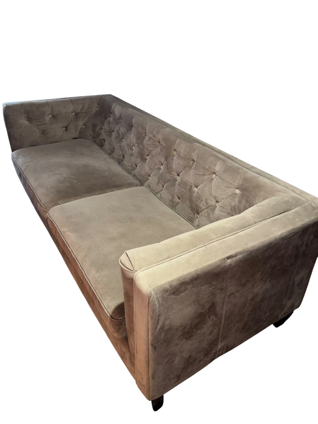 ✨ STUNNING Taupe Velvet Chesterfield / Tuxedo Sofa - photo 3