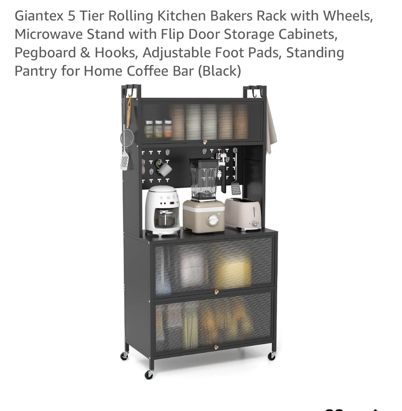 Giantex 5 Tier Rolling Kitchen Bakers Rack - Black