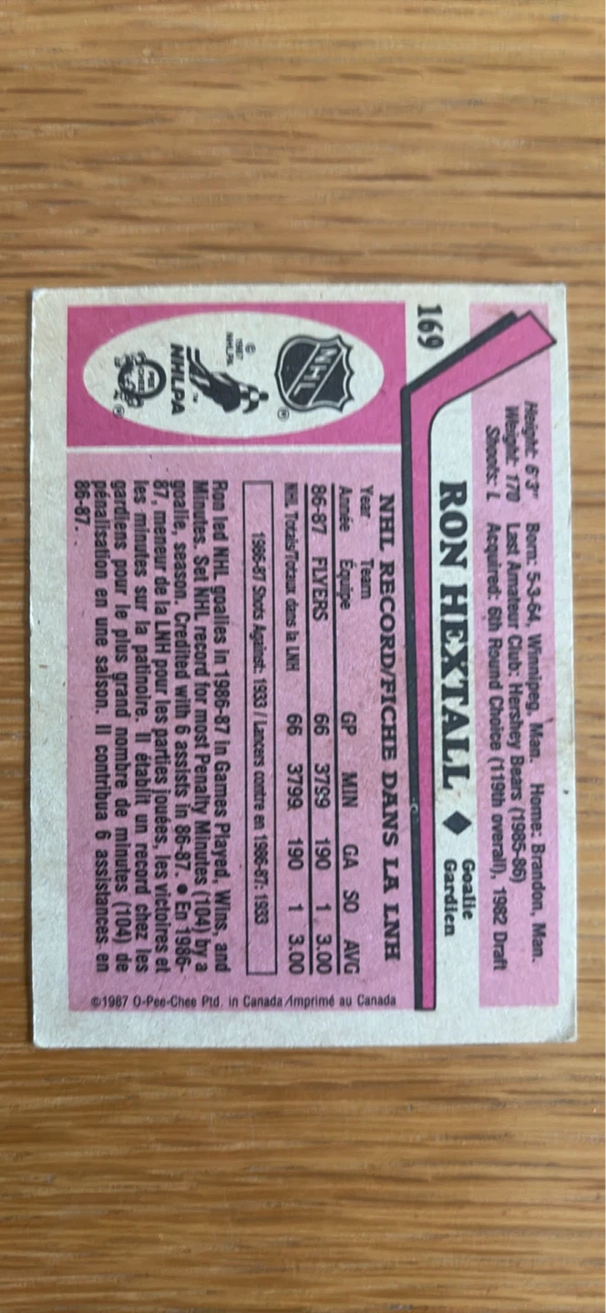 1987 O-Pee-Chee Ron Hextall Hockey Card - photo 2