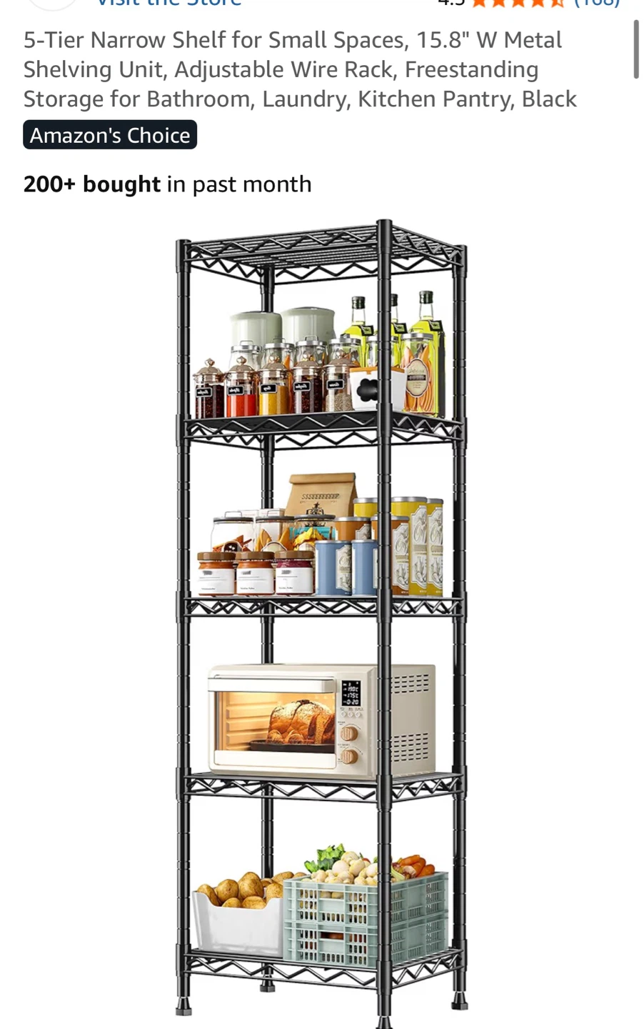 5-Tier Metal Wire Shelving Unit - Black