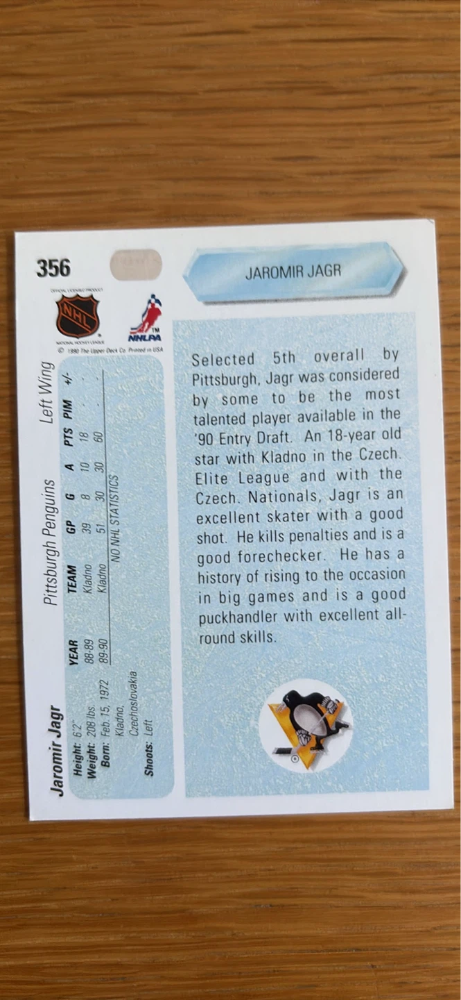 Jaromir Jagr Pittsburgh Penguins Hockey Card - photo 2