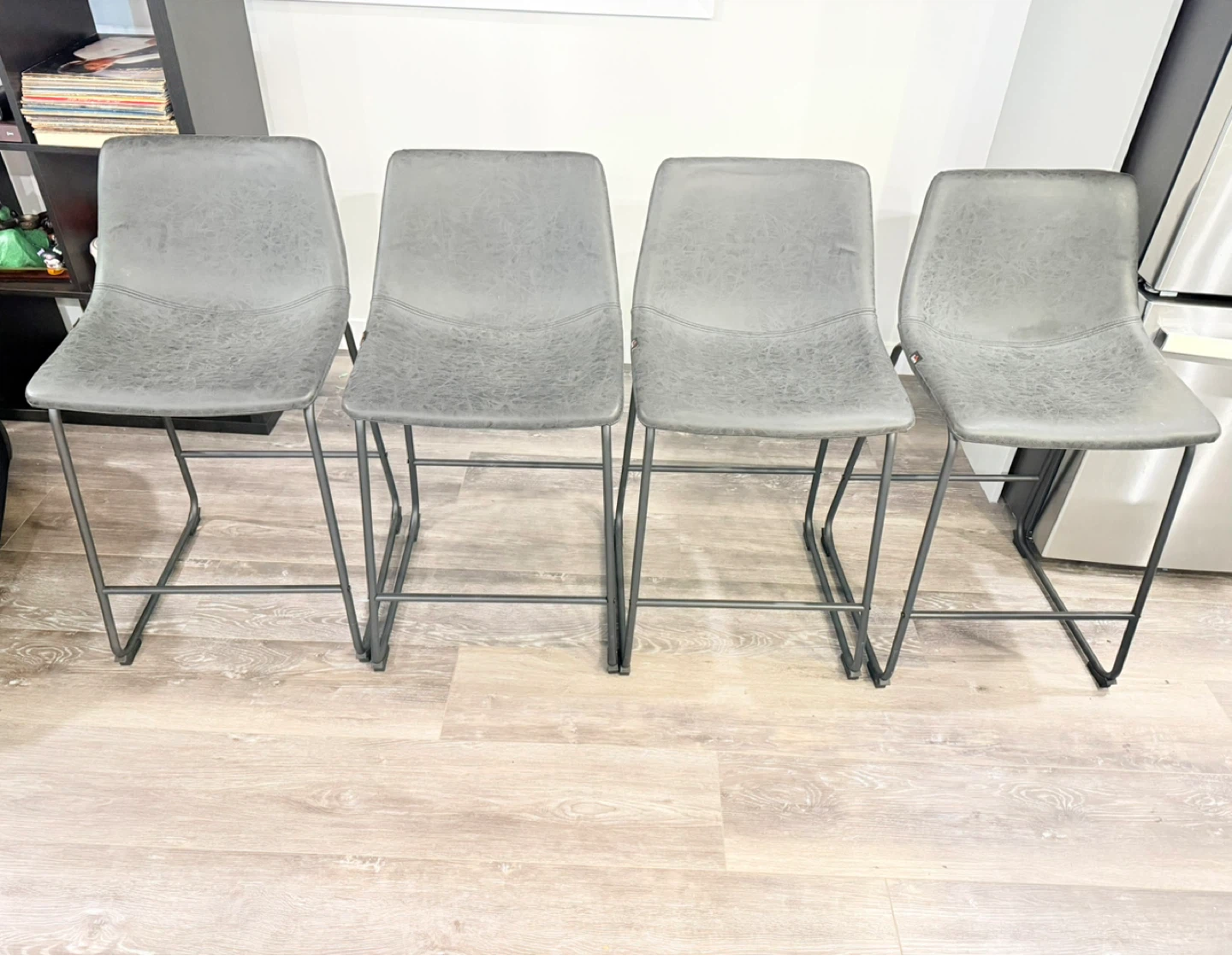 Set of 4 Gray Faux Leather Bar Stools