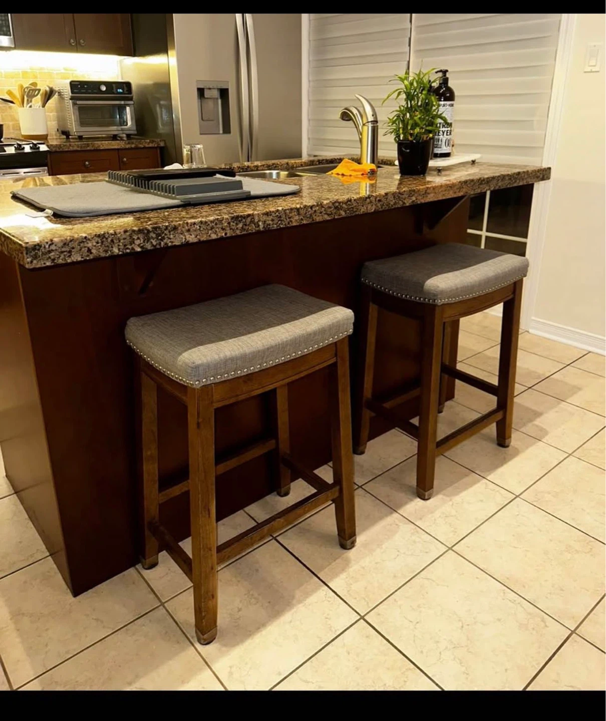 Set of 2 Counter Stools – Solid Wood, Grey Upholstered – Wayfair - photo 2