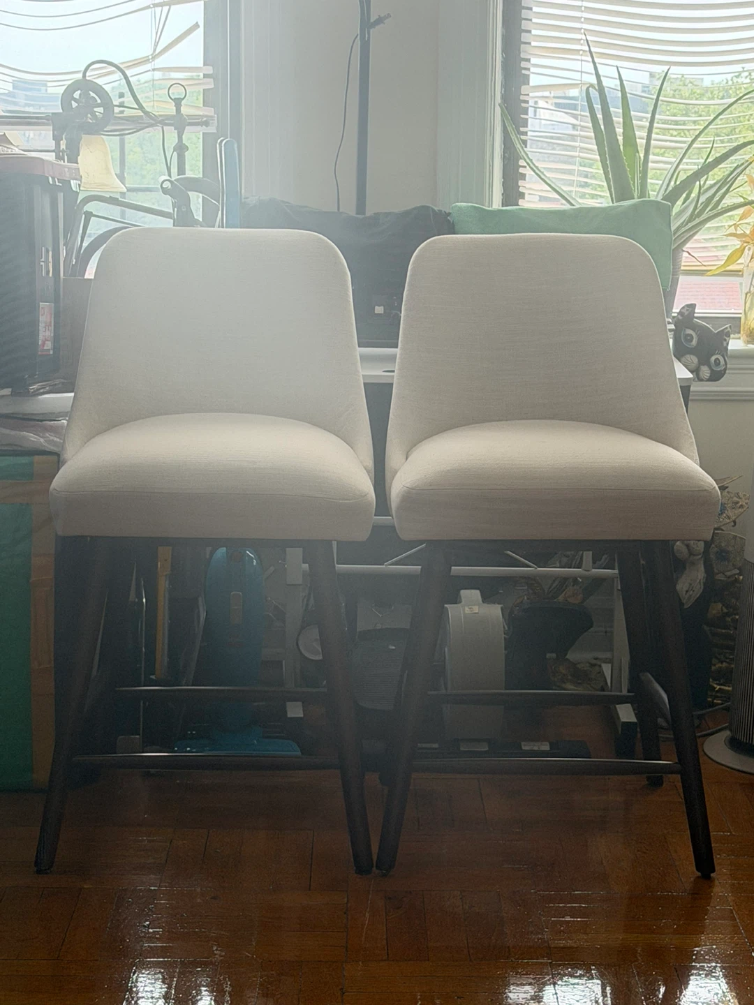 Set of 2 Cream Upholstered Bar Stools