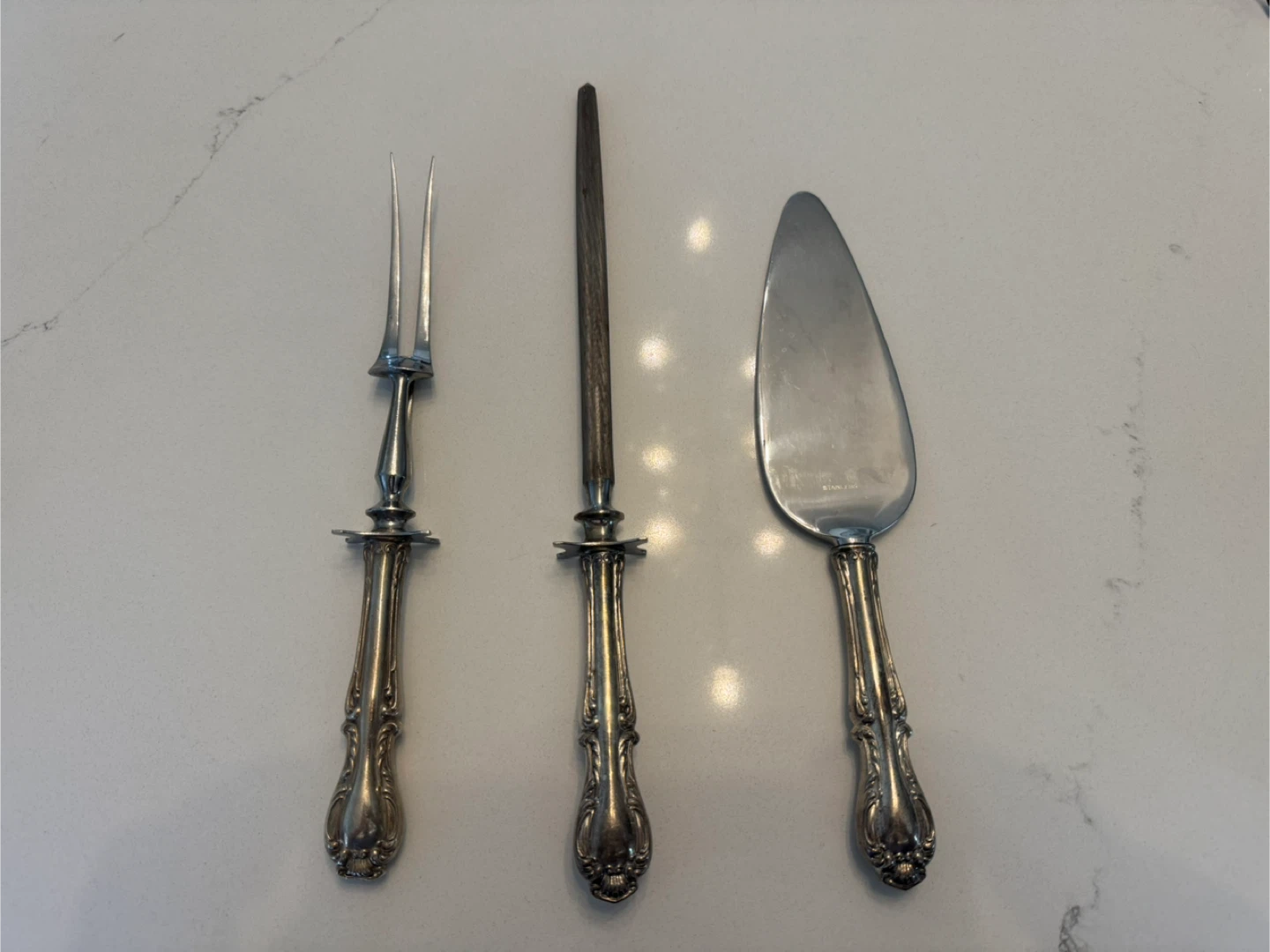Vintage Sterling Silver Handled 3pc Carving & Serving Set