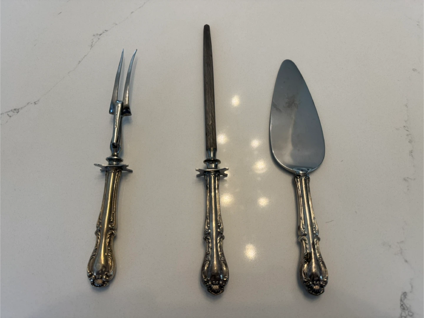 Vintage Sterling Silver Handled 3pc Carving & Serving Set - photo 2