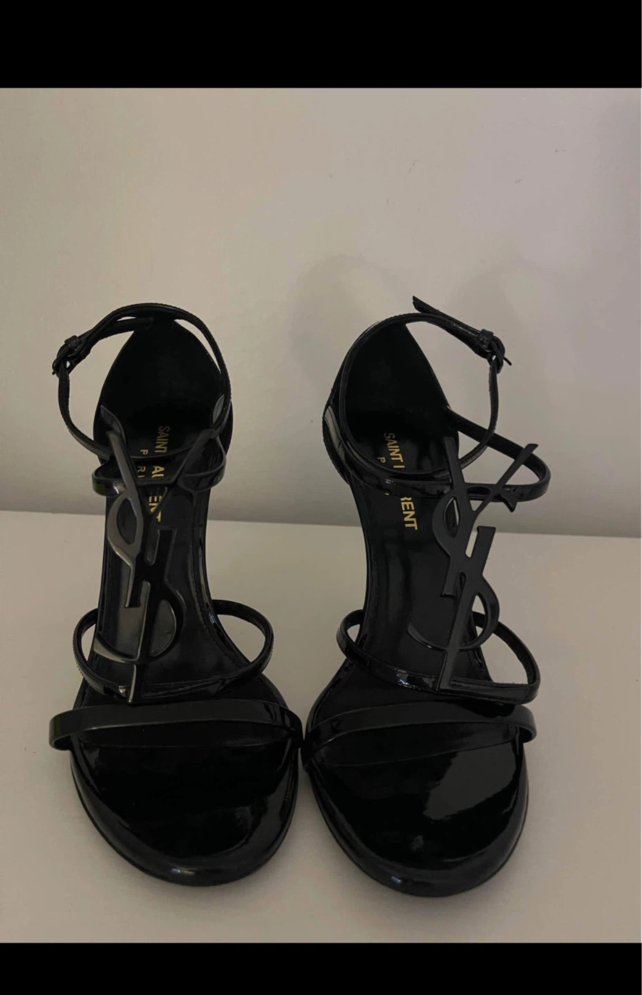 Saint Laurent Black Patent Leather Tribute Sandals Size 36.5