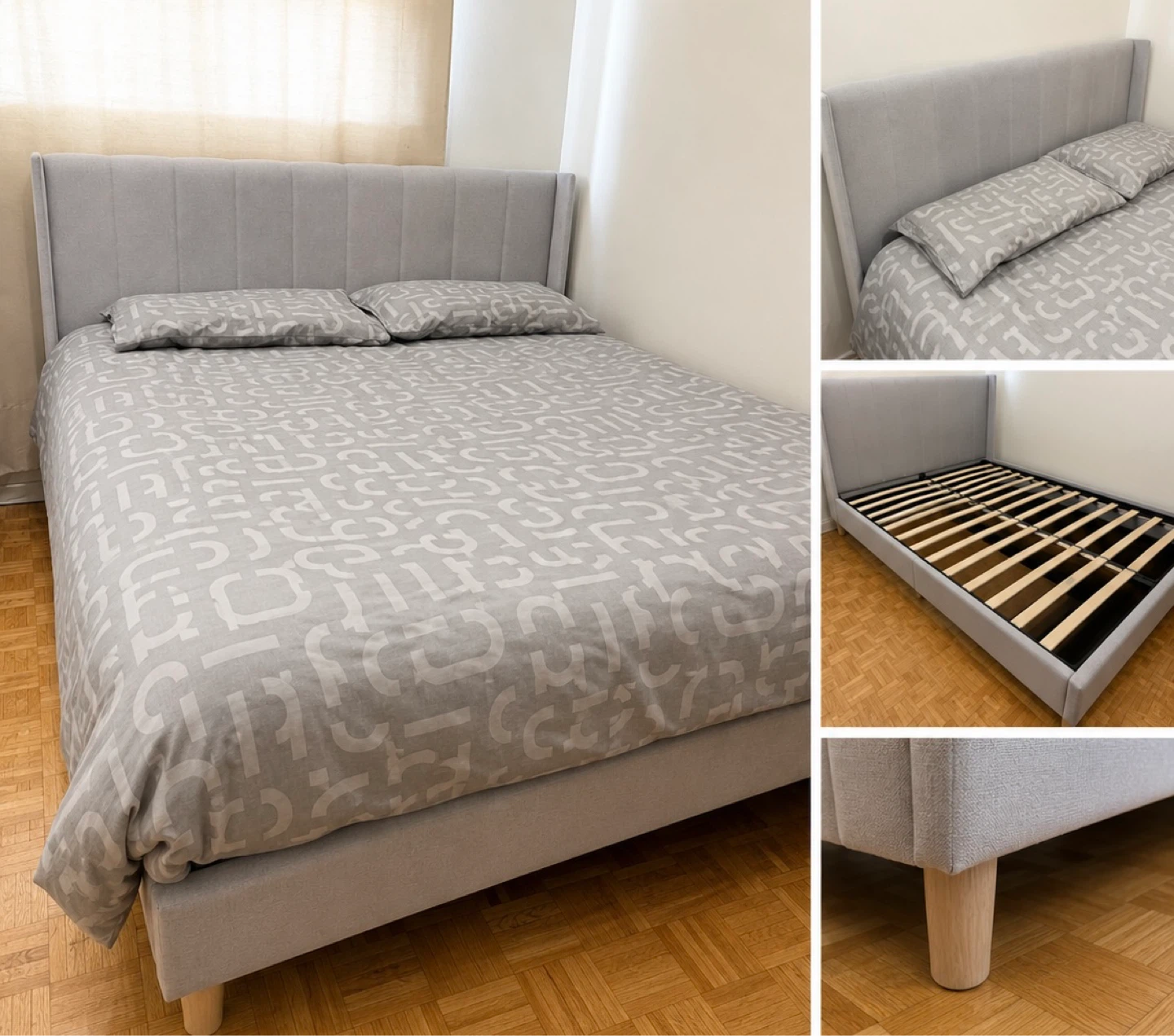 Queen Size Bed Frame – Light Gray – Excellent Condition - photo 2