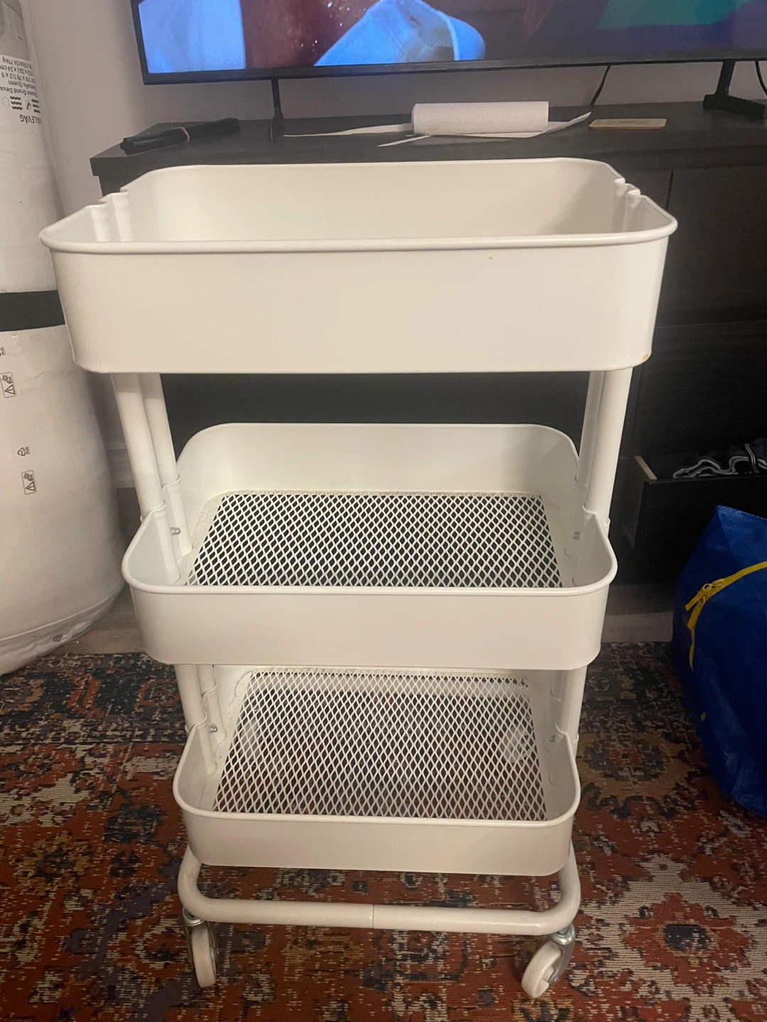 White 3-Tier Rolling Cart
